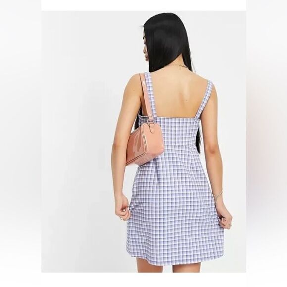 Hollister Women’s Dress Purple Gingham Stretch Slit Square Neck small S - Picture 2 of 5